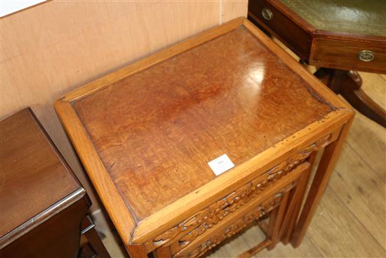 A quartetto of Chinese carved hardwood tea tables W.53cm